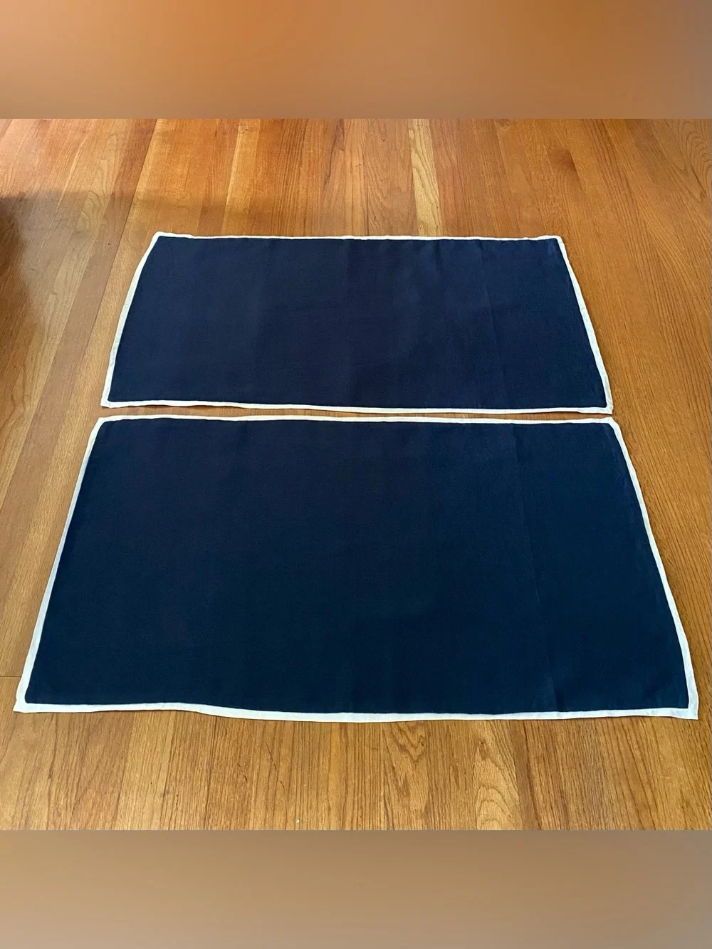 Pottery Barn Belgian Flax Linen Navy Contrast Flange Shams Set